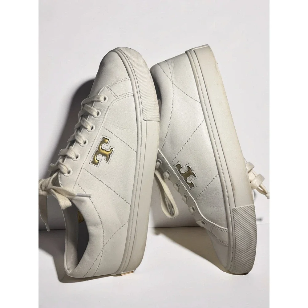 Tory Burch Women's Amalia Sneaker White Calf Leather Shoes Sneakers Sz 8.5